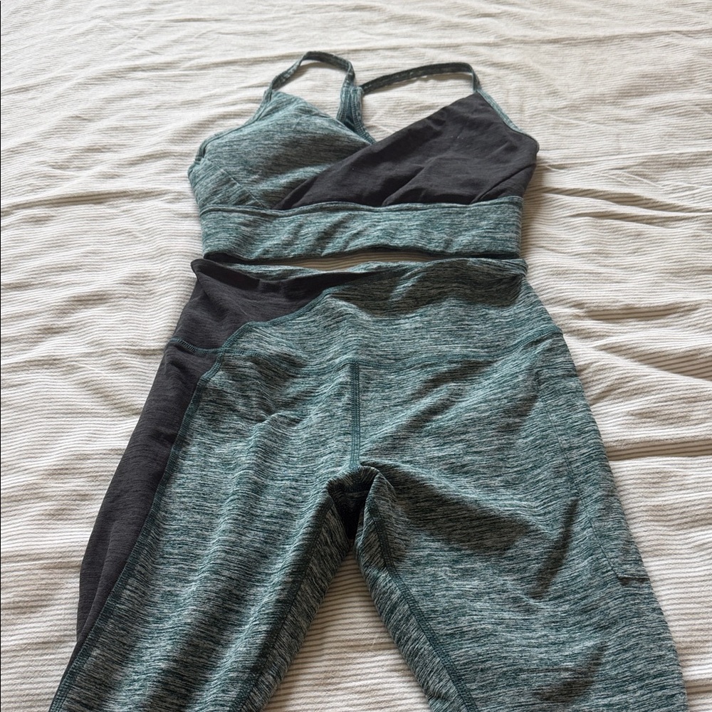 Teal & Black Athletic Legging and Sports Bra Set